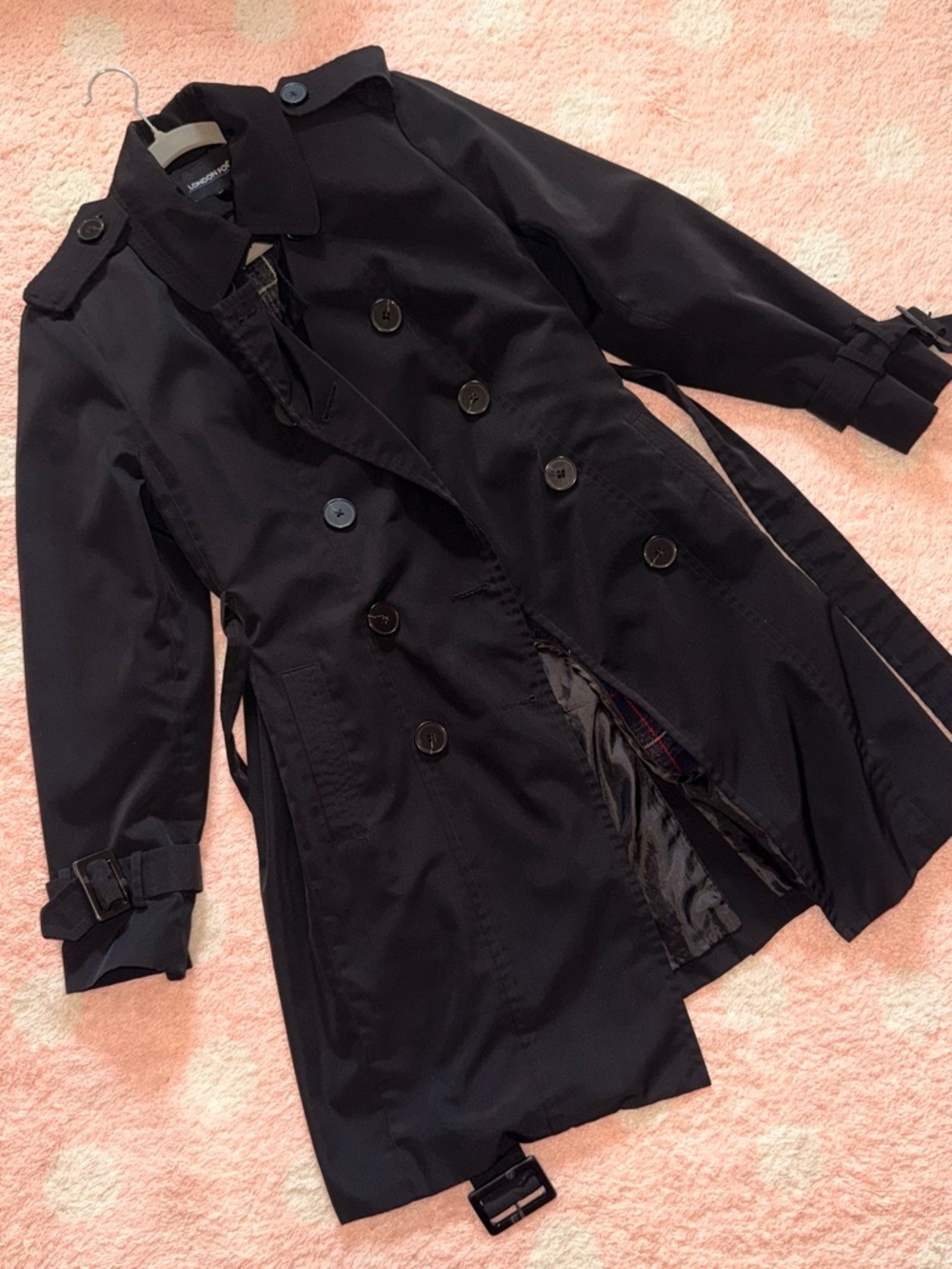 London Fog Black Double-Breasted Trench Coat
